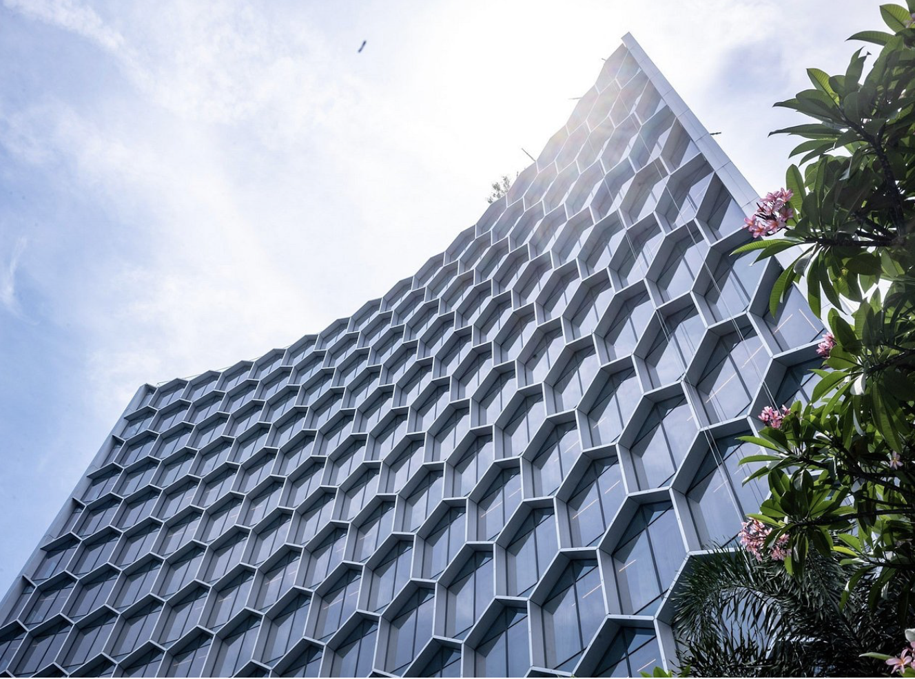 Grey building with geometric design